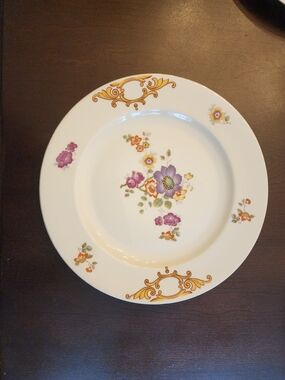 1920s EPIAG Czechoslovakia Porcelain Floral Gold Scroll Pattern Dinner Plate